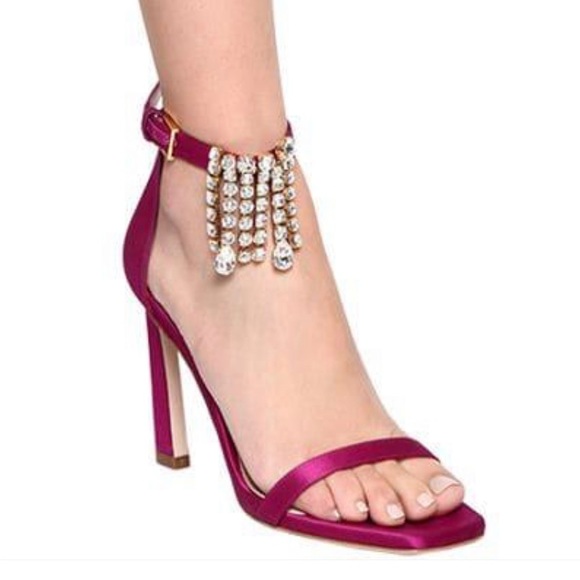 STUART WEITZMAN
100MM SWAROVSKI FRINGE SATIN SANDALS 39.5 - Picture 2 of 4